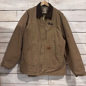 Carhartt Canvas Zip Up Jacket Brown W/ Company Logo Sz XL Tall Tan One Of A Kind